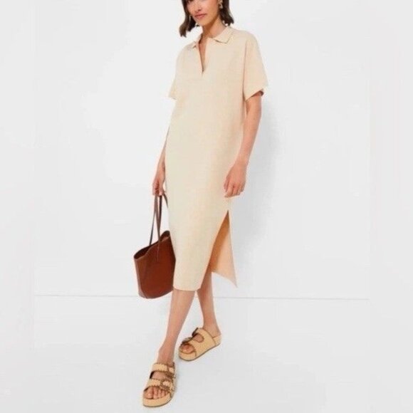 Tuckernuck Dresses & Skirts - Tuckernuck Channing Polo Midi Knit Dress Short Sleeves Side-Slit Beige Women XXL